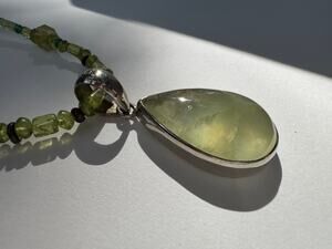 Natural Prehnite Teardrop Sterling 925 Silver Gemstone Beaded Necklace 19.5 inch